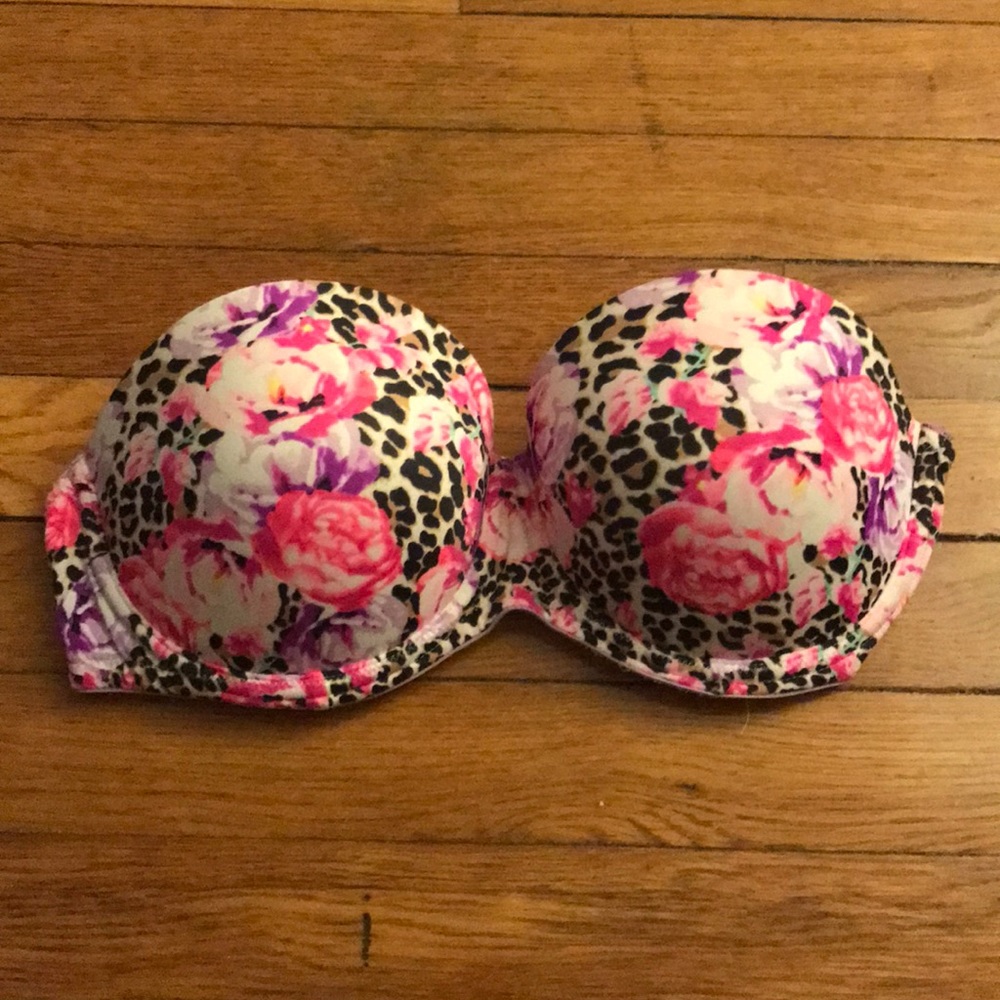 PINK floral strapless bra